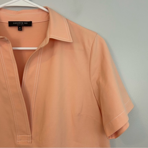 Lafayette 148 Salmon Pink Short Sleeve Collared Shift Shirt Dress Size Medium - Picture 5 of 11